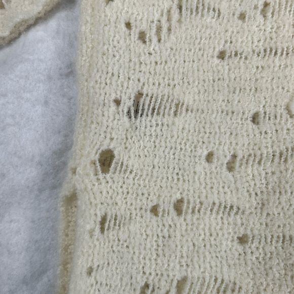Free People Sweater Dress Tunic Womens Sz M Ivory Distressed Open Knit Bohemian - Picture 9 of 16